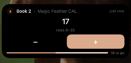 A row counter on the Lock Screen, showing the count, the row range and minus and plus buttons